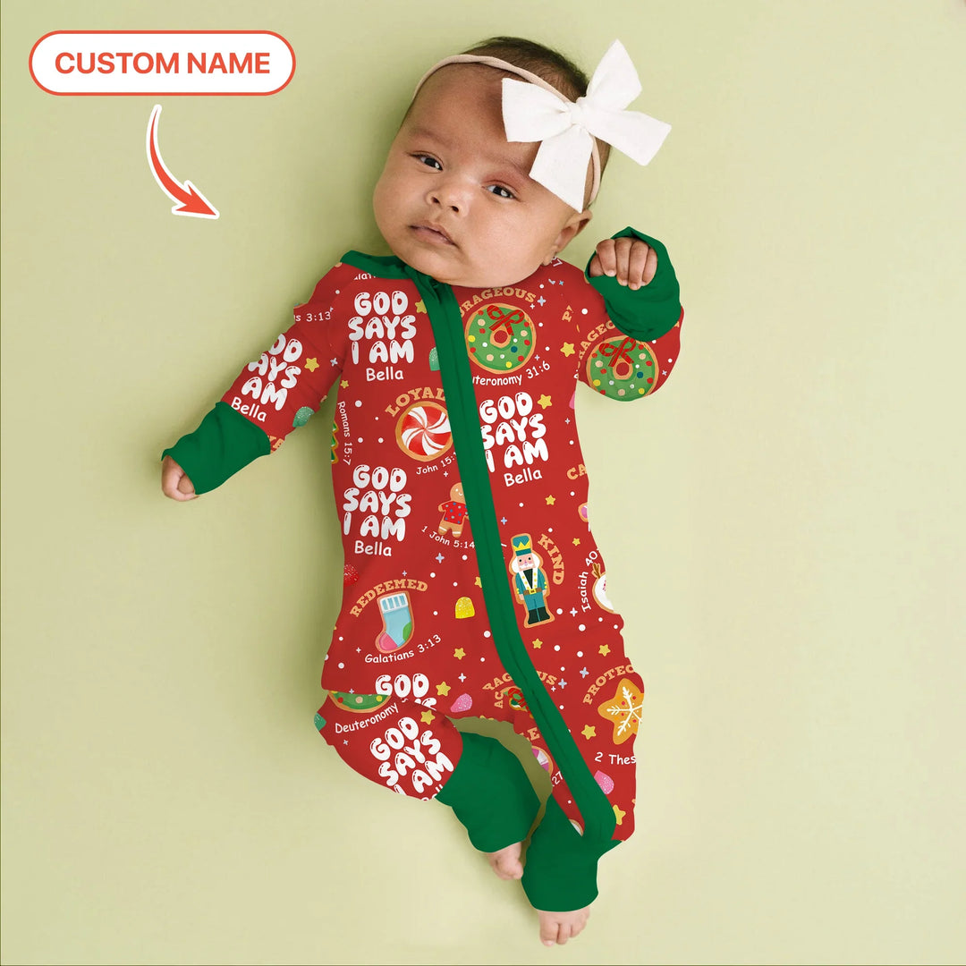 Merry Christmas God Says I Am Custom Name Convertible Zippy , Merry Christmas God Says I Am Custom Name Convertible Zippy - 0-3M