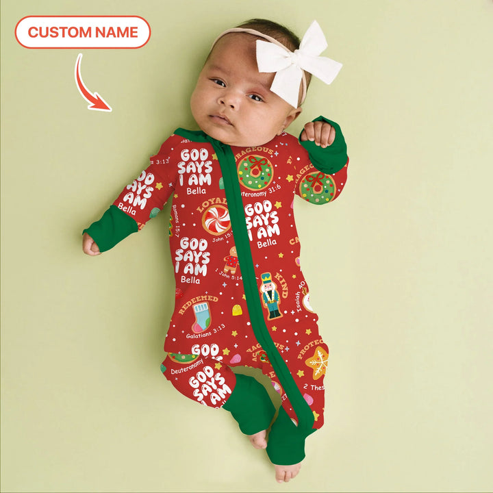 Merry Christmas God Says I Am Custom Name Convertible Zippy , Merry Christmas God Says I Am Custom Name Convertible Zippy - 0-3M