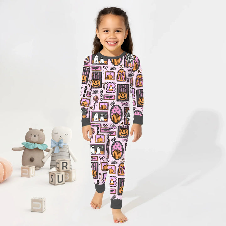 Spooky Frames Two Piece Long Sleeve Pajama Set For Halloween , Spooky Frames Two Piece Long Sleeve Pajama Set For Halloween - 12-18M