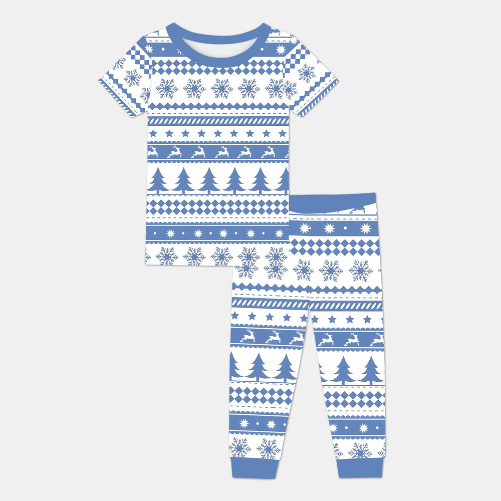 Blue Fair Isle Two Piece Short Sleeve Pajama Set , Blue Fair Isle Two Piece Short Sleeve Pajama Set - 12-18M