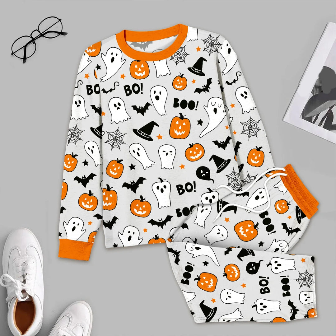 Halloween Boo & Pumpkin Glow In The Dark Men's Pajama Set , Halloween Boo & Pumpkin Glow In The Dark Men's Pajama Set - XS