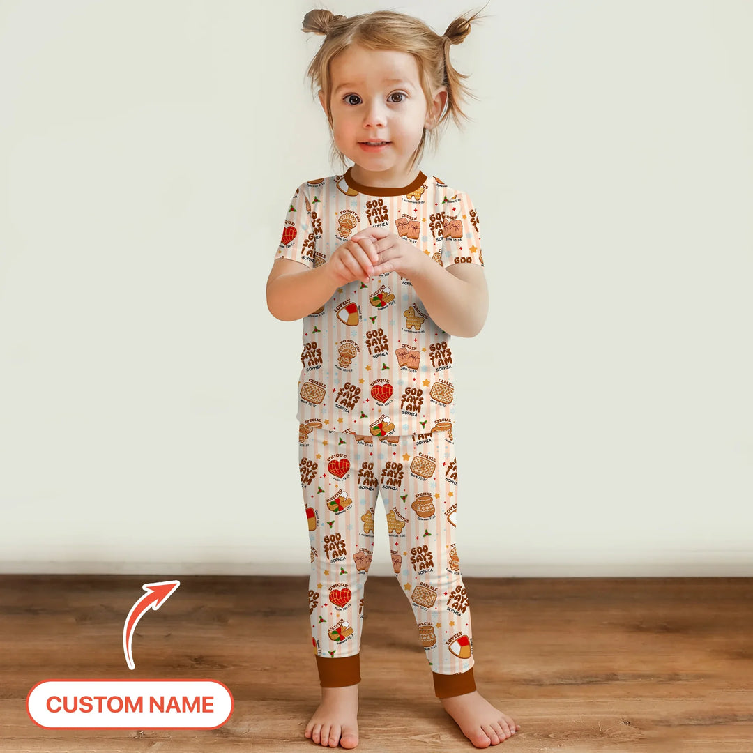 Christmas Mexican Cookies Custom Name For Girls Two Piece Short Sleeve Pajama Set , Christmas Mexican Cookies Custom Name For Girls Two Piece Short Sleeve Pajama Set - 12-18M