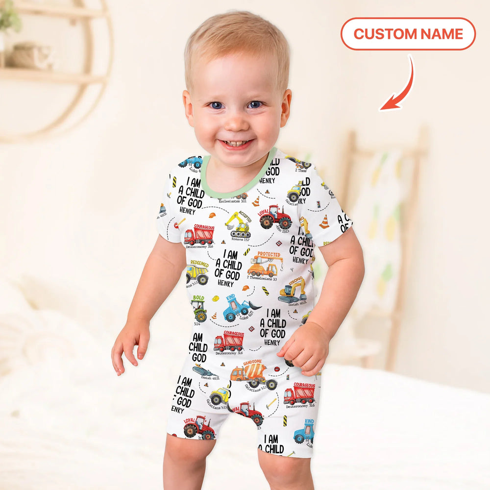 I Am A Child Of God Custom Name Two Piece Short Sleeve Shorts Pajama Set , I Am A Child Of God Custom Name Two Piece Short Sleeve Shorts Pajama Set - 12-18M