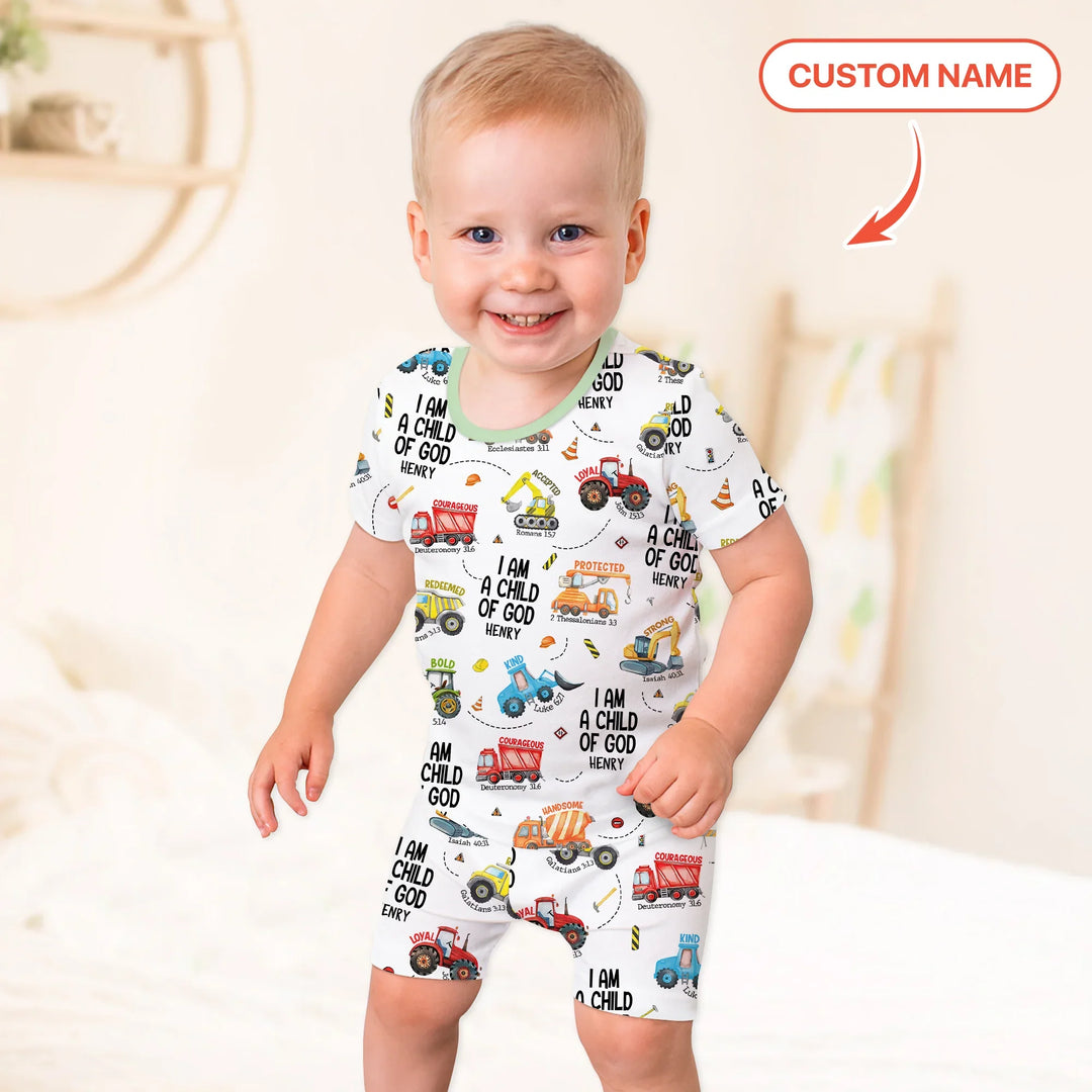 I Am A Child Of God Custom Name Two Piece Short Sleeve Shorts Pajama Set , I Am A Child Of God Custom Name Two Piece Short Sleeve Shorts Pajama Set - 12-18M