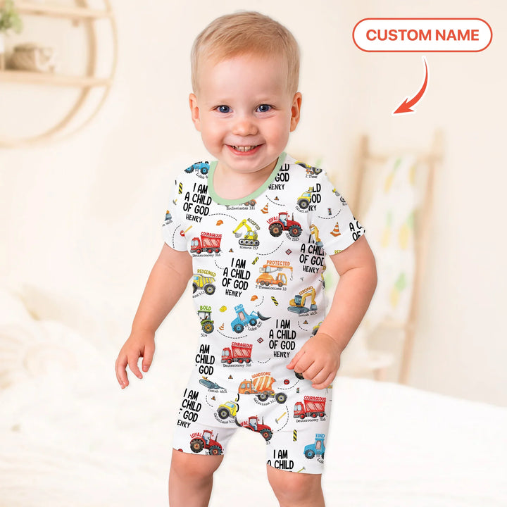 I Am A Child Of God Custom Name Two Piece Short Sleeve Shorts Pajama Set , I Am A Child Of God Custom Name Two Piece Short Sleeve Shorts Pajama Set - 12-18M