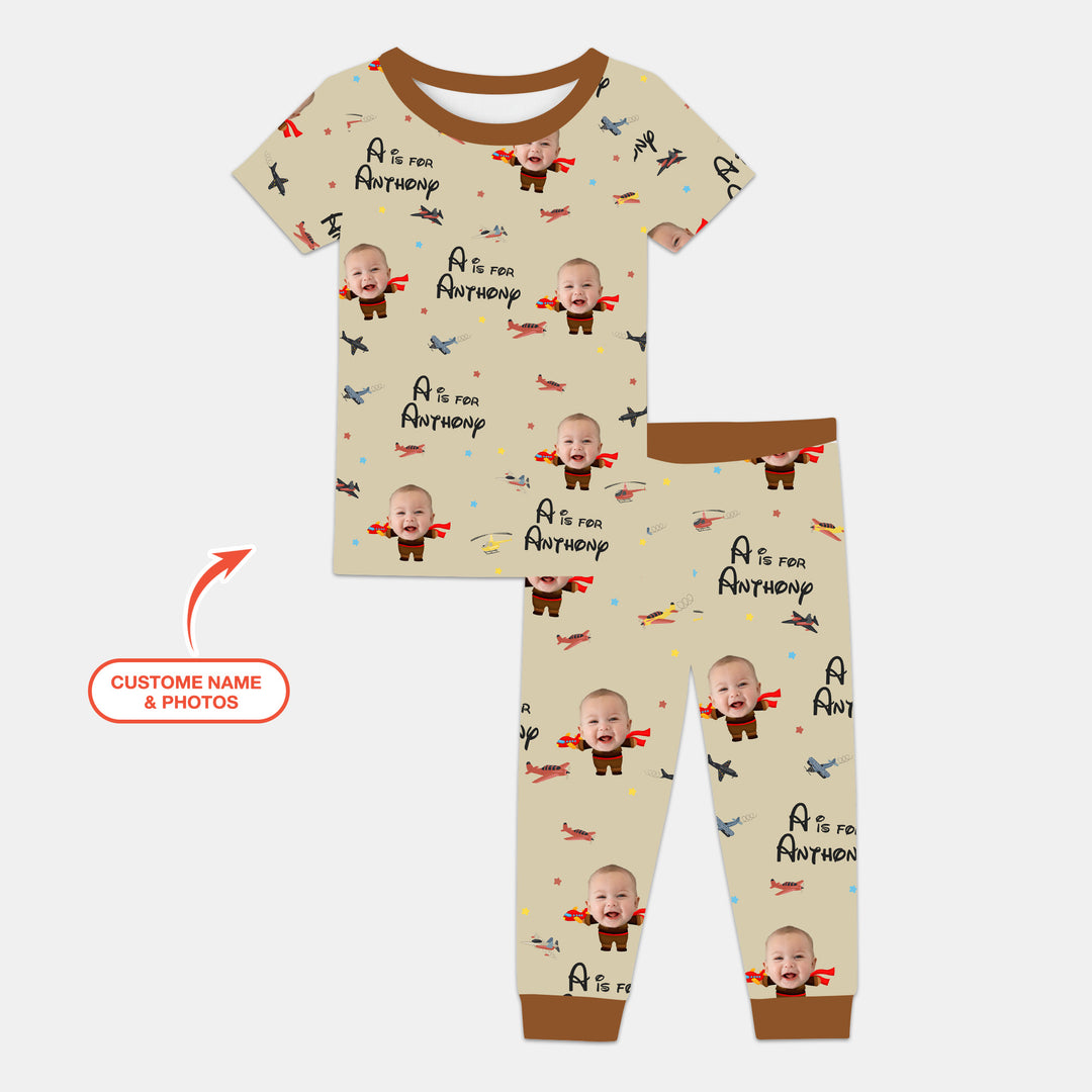 Custom Photo Face Dream Jobs Pilot Two Piece Short Sleeve Pajama Set