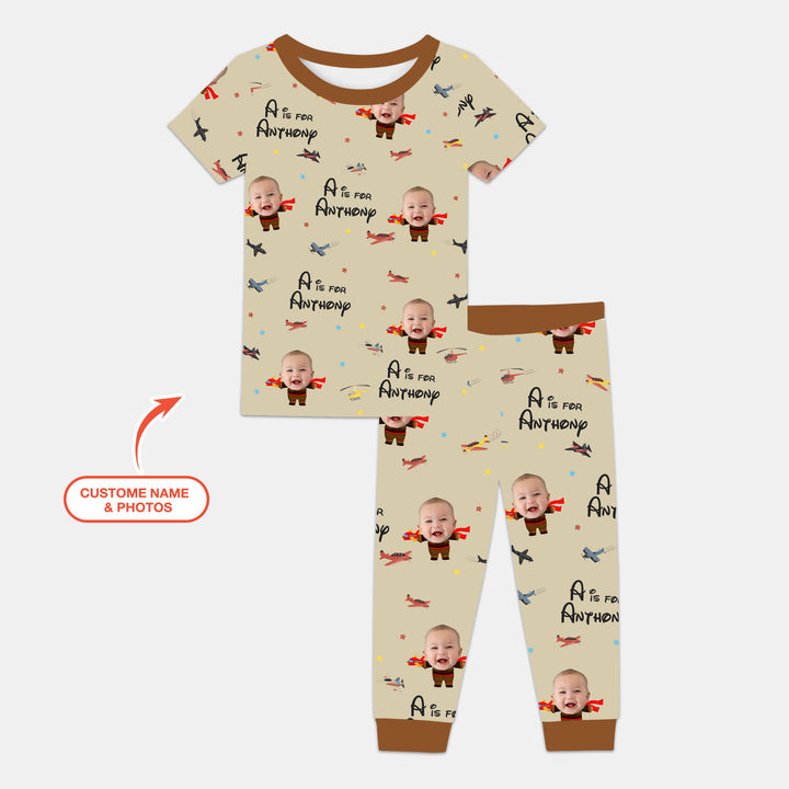 Custom Photo Face Dream Jobs Pilot Two Piece Short Sleeve Pajama Set