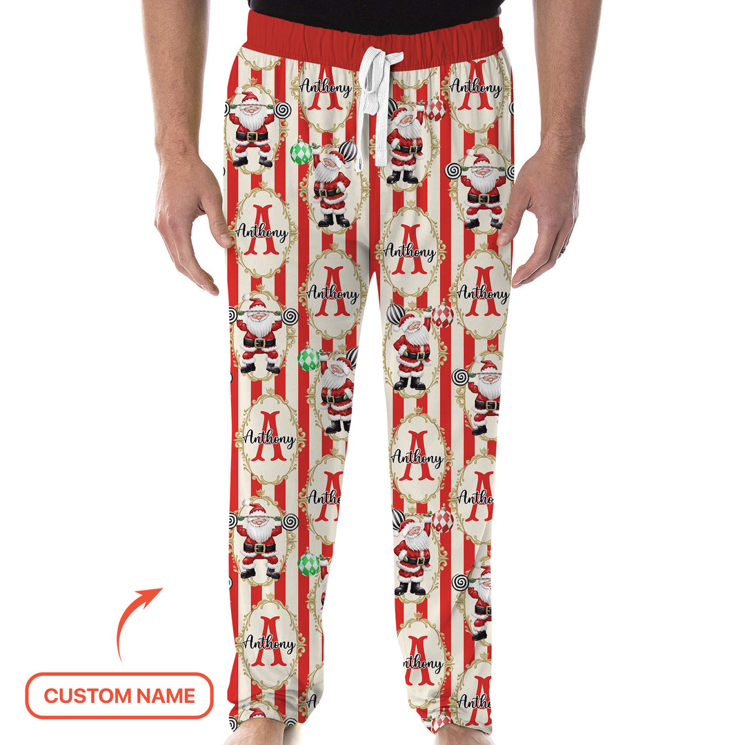 Custom Name Santa Stripes Men's Pajama Set