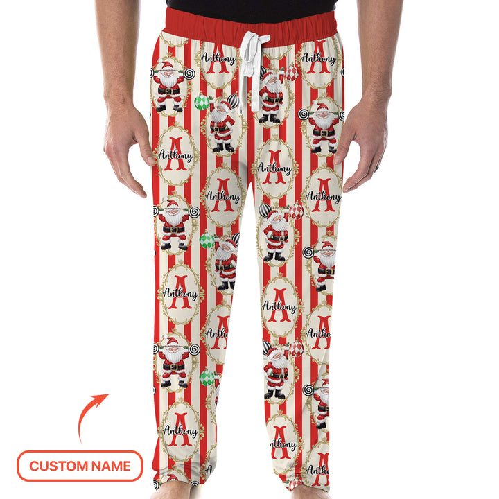 Custom Name Santa Stripes Men's Pajama Set