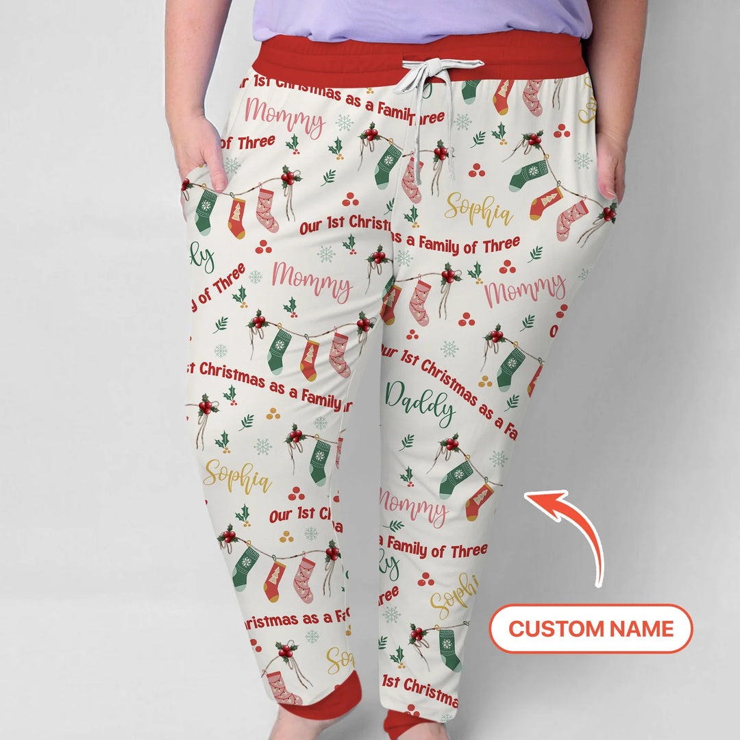 Benutzerdefinierter Name Mama Mini Passendes Weihnachts-Pyjama-Set für Damen (Rosa)
