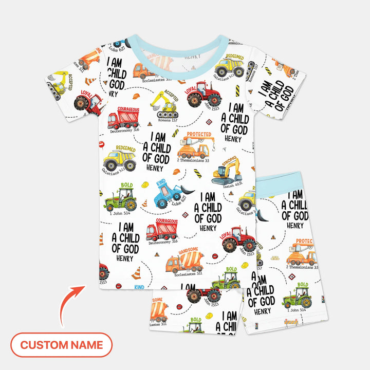 I Am A Child Of God Custom Name Two Piece Short Sleeve Shorts Pajama Set , I Am A Child Of God Custom Name Two Piece Short Sleeve Shorts Pajama Set - 12-18M
