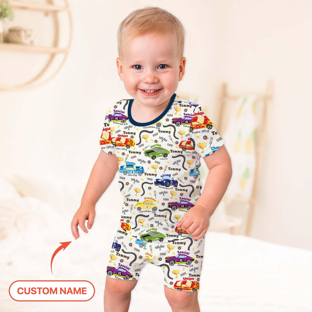 Racing Fun God Says I Am Custom Name Two Piece Short Sleeve Shorts Pajama Set , Racing Fun God Says I Am Custom Name Two Piece Short Sleeve Shorts Pajama Set - 12-18M