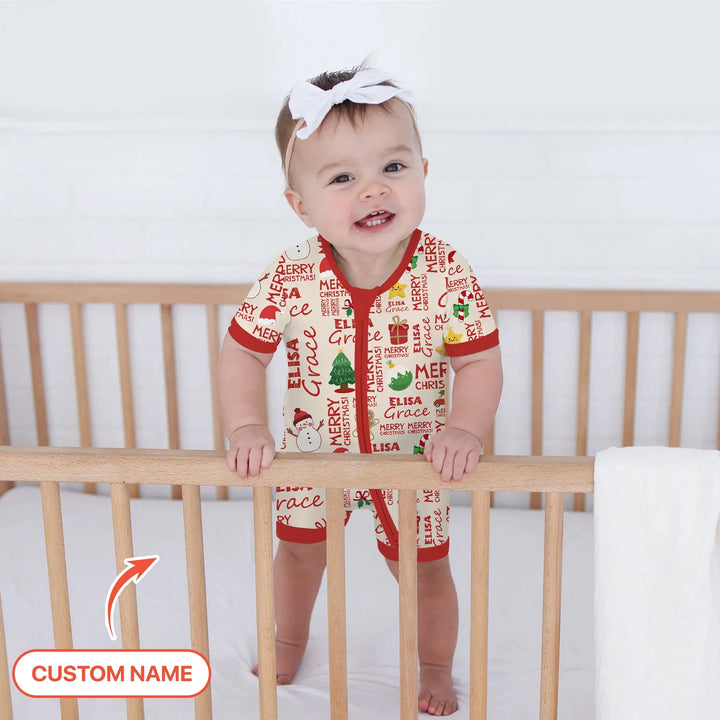 Custom Name Merry Christmas Shorty Zippy , Custom Name Merry Christmas Shorty Zippy - 0-3M