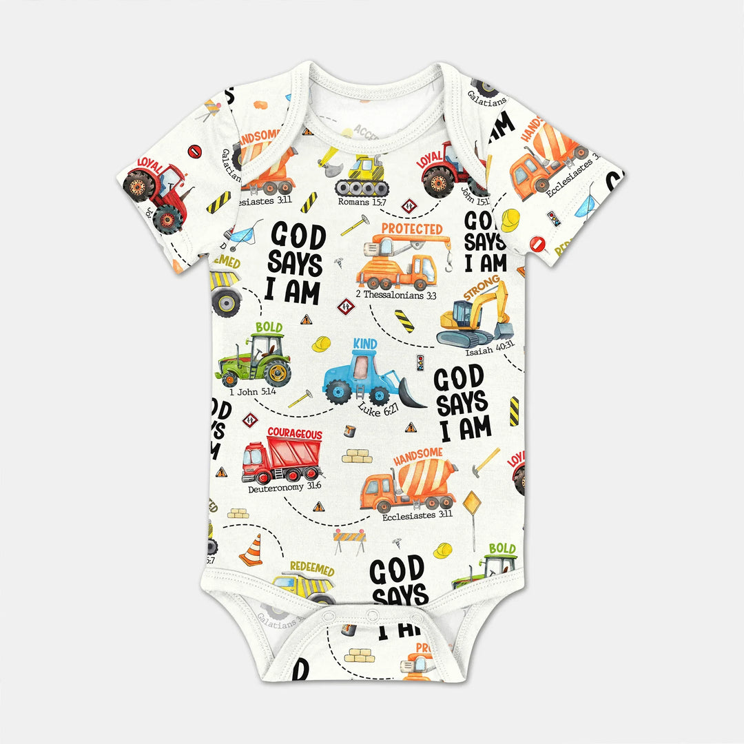 God Says I Am Boy BodySuit , God Says I Am Boy BodySuit - White / Short Sleeve / Newborn