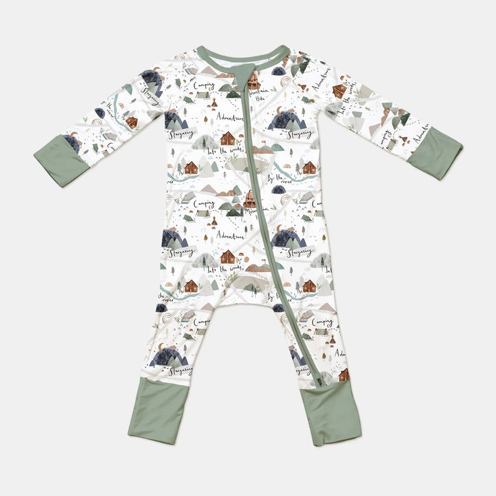 Camping Route Map Convertible Zippered Romper , Camping Route Map Convertible Zippered Romper - 0-3M
