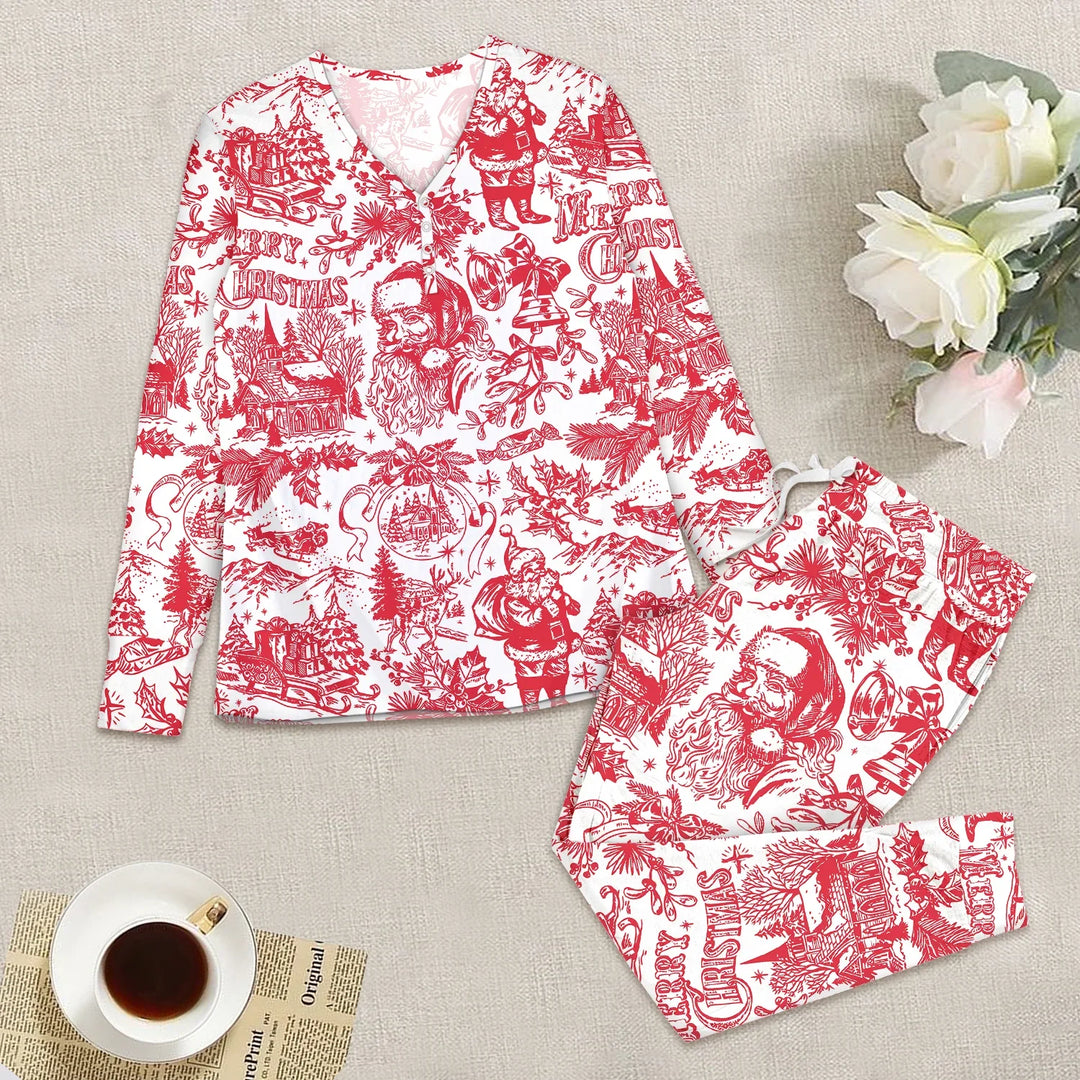 Family Christmas Chinoiserie Pajama Women Pajama Set , Family Christmas Chinoiserie Pajama Women Pajama Set - Only Shirt / S / Red