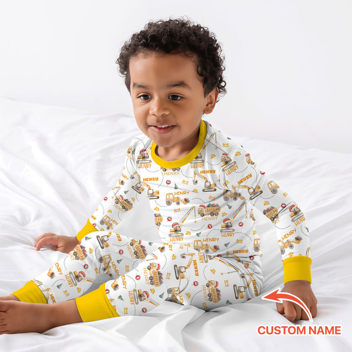 Santa's Little Builders Custom Name Two Piece Long Sleeve Pajama Set