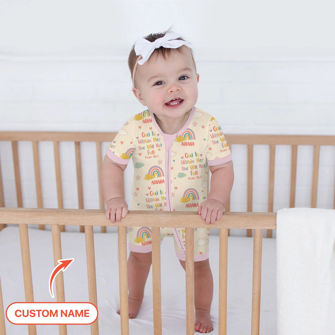 God Is Within Her She Will Not Fall Custom Name Shorty Zippy , God Is Within Her She Will Not Fall Custom Name Shorty Zippy - 0-3M