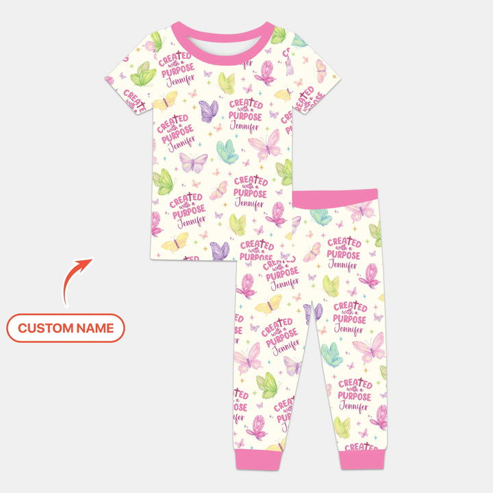 Created With A Purpose Custom Name Two Piece Short Sleeve Pajama Set , Created With A Purpose Custom Name Two Piece Short Sleeve Pajama Set - 12-18M