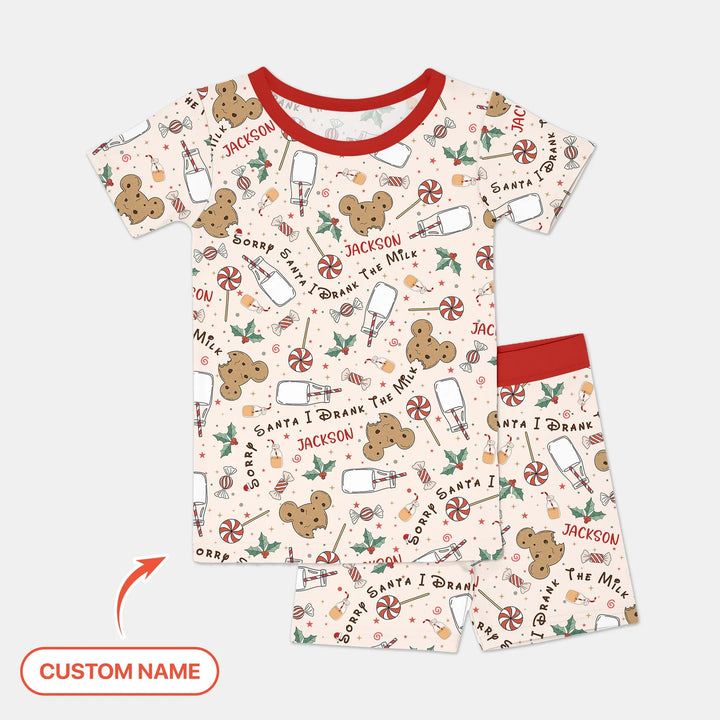 Custom Name Sorry Santa I Drank The Milk Two Piece Short Sleeve Shorts Pajama Set , Custom Name Sorry Santa I Drank The Milk Two Piece Short Sleeve Shorts Pajama Set - 12-18M