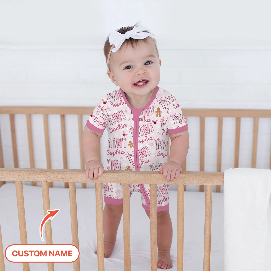 Custom Name Mama Mini Matching Christmas Shorty Zippy (Pink) , Custom Name Mama Mini Matching Christmas Shorty Zippy (Pink) - 0-3M
