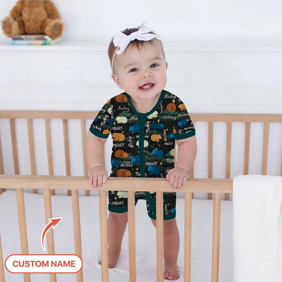 Woodland Whimsy Custom Name Shorty Zippy , Woodland Whimsy Custom Name Shorty Zippy - 0-3M
