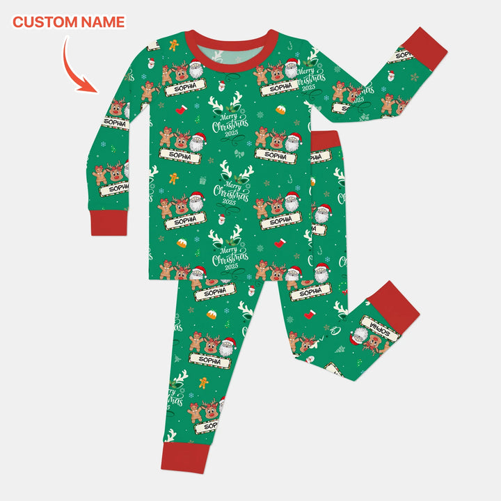 Custom Name "Merry Christmas My Deer" For Girl - Two Piece Long Sleeve Pajama Set , Custom Name "Merry Christmas My Deer" For Girl - Two Piece Long Sleeve Pajama Set - 12-18M
