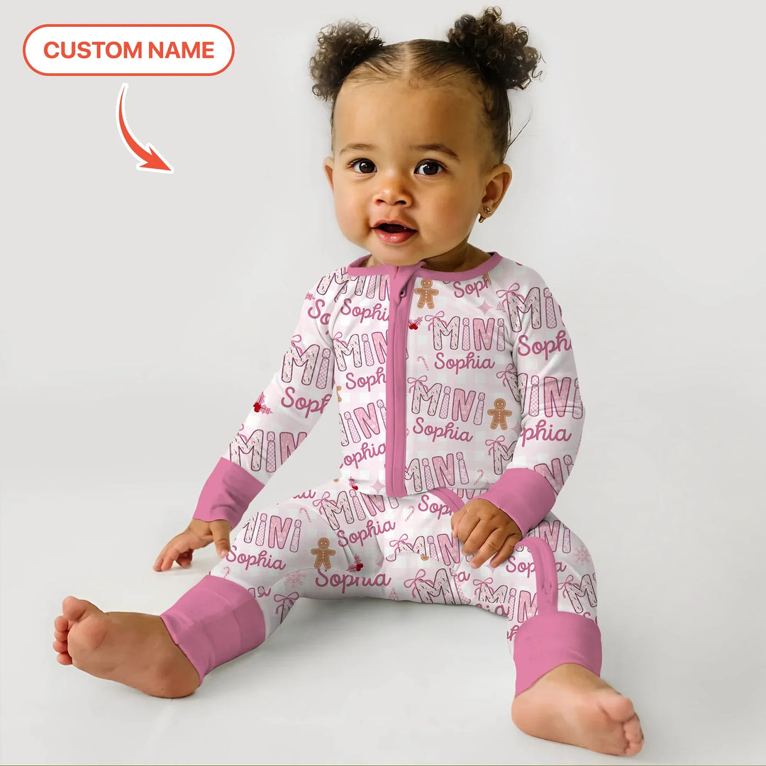 Custom Name Mama Mini Matching Christmas Convertible Zippy (Pink) , Custom Name Mama Mini Matching Christmas Convertible Zippy (Pink) - 0-3M