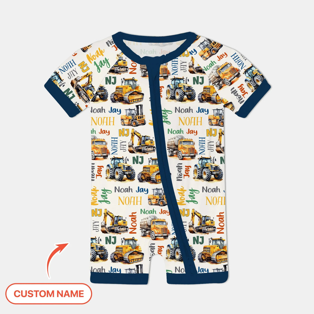 Custom Name Construction Trucks Shorty Zippy , Custom Name Construction Trucks Shorty Zippy - 0-3M