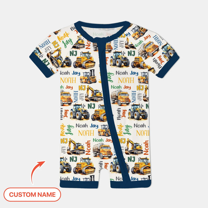 Custom Name Construction Trucks Shorty Zippy , Custom Name Construction Trucks Shorty Zippy - 0-3M