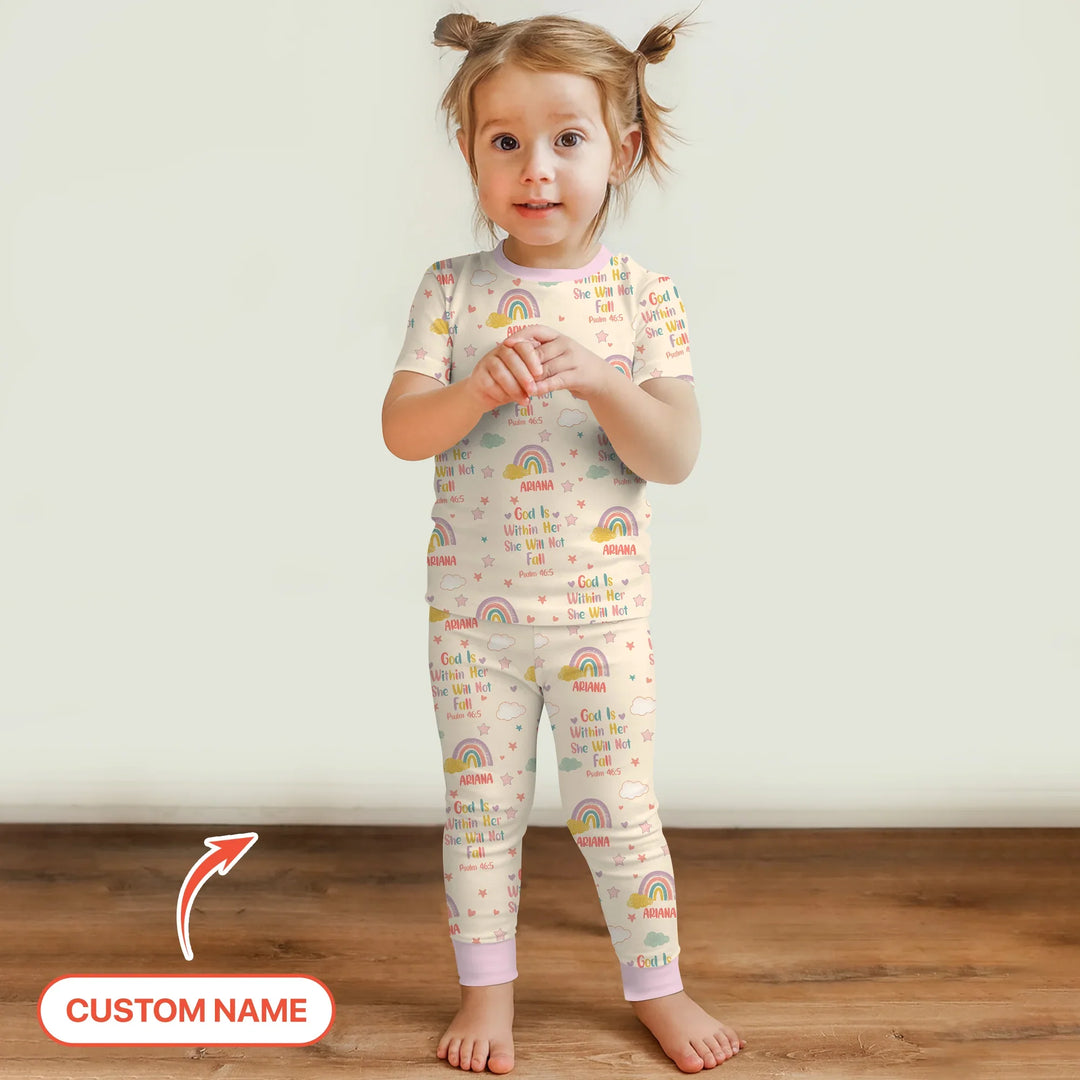 God Is Within Her She Will Not Fall Custom Name Two Piece Short Sleeve Pajama Set , God Is Within Her She Will Not Fall Custom Name Two Piece Short Sleeve Pajama Set - 12-18M