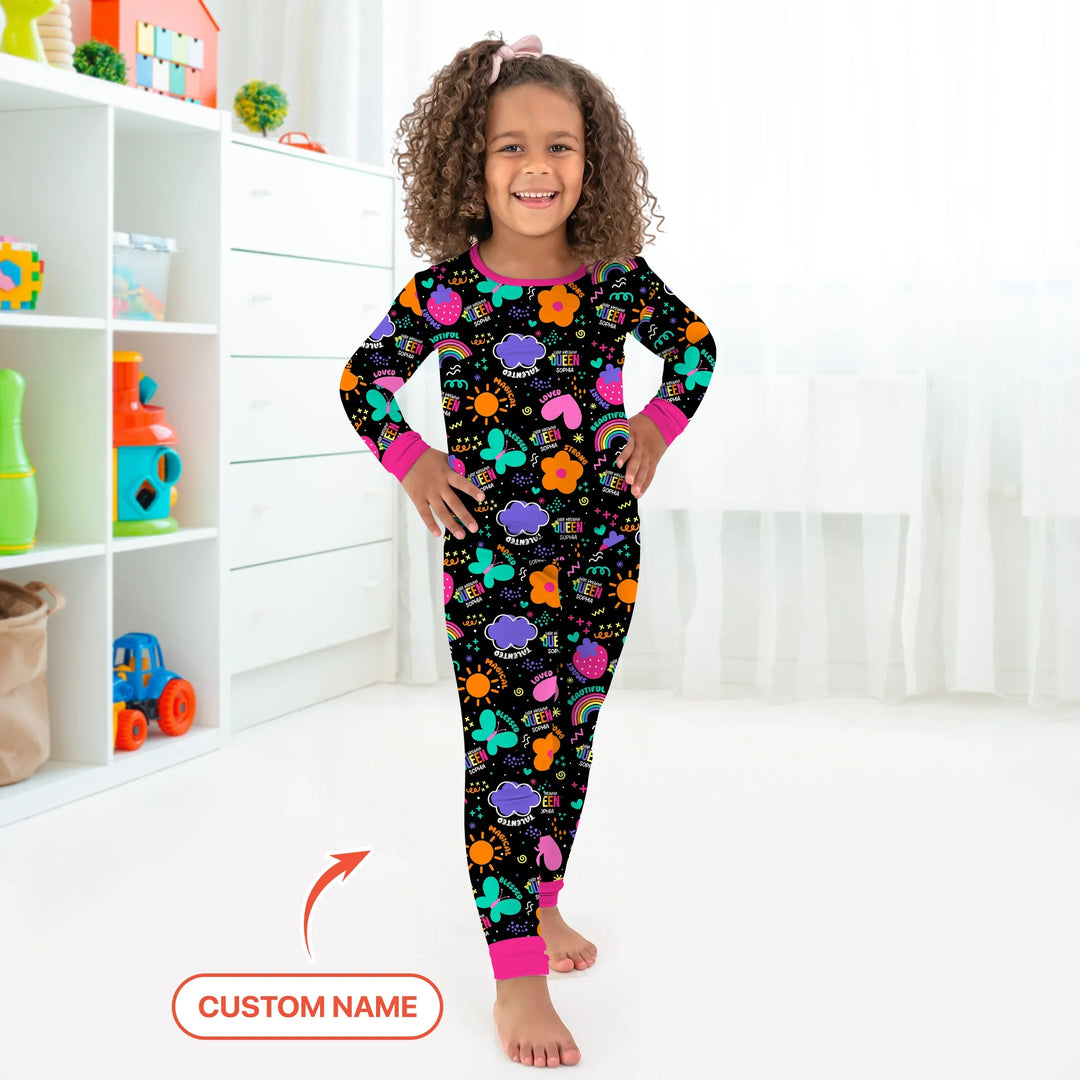 Custom Name Little Melanin Queen Long Sleeve Pajama Set , Custom Name Little Melanin Queen Long Sleeve Pajama Set - 12-18M