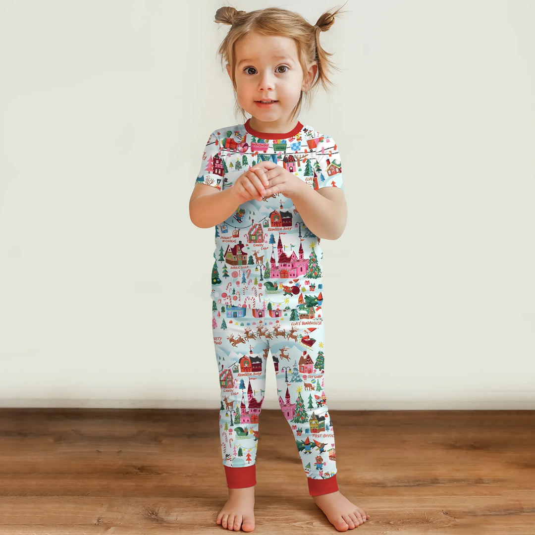 Santa's City Maps Two Piece Short Sleeve Pajama Set , Santa's City Maps Two Piece Short Sleeve Pajama Set - 12-18M / Green