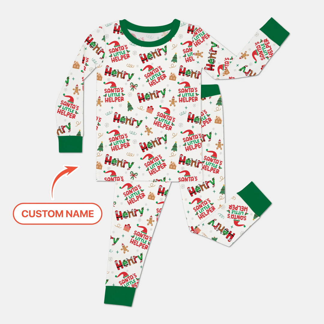 Personalized Santa's Little Helper Two Piece Long Sleeve Pajama Set