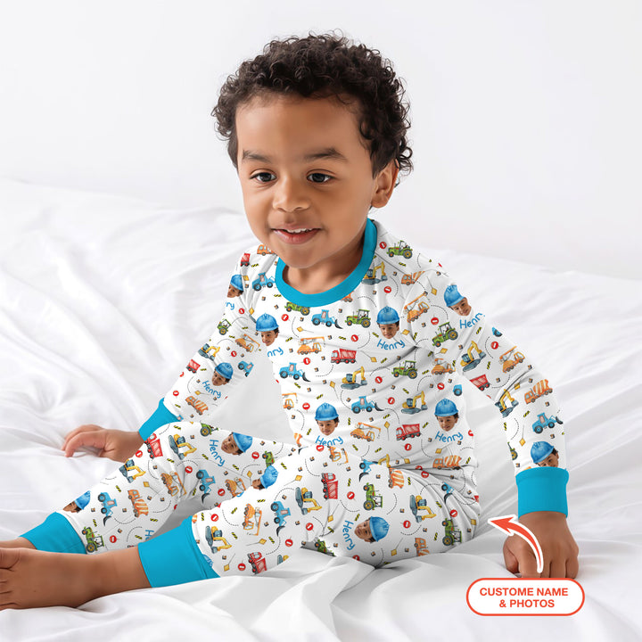 Custom Photo Little Construction Heroes Two Piece Long Sleeve Pajama Set