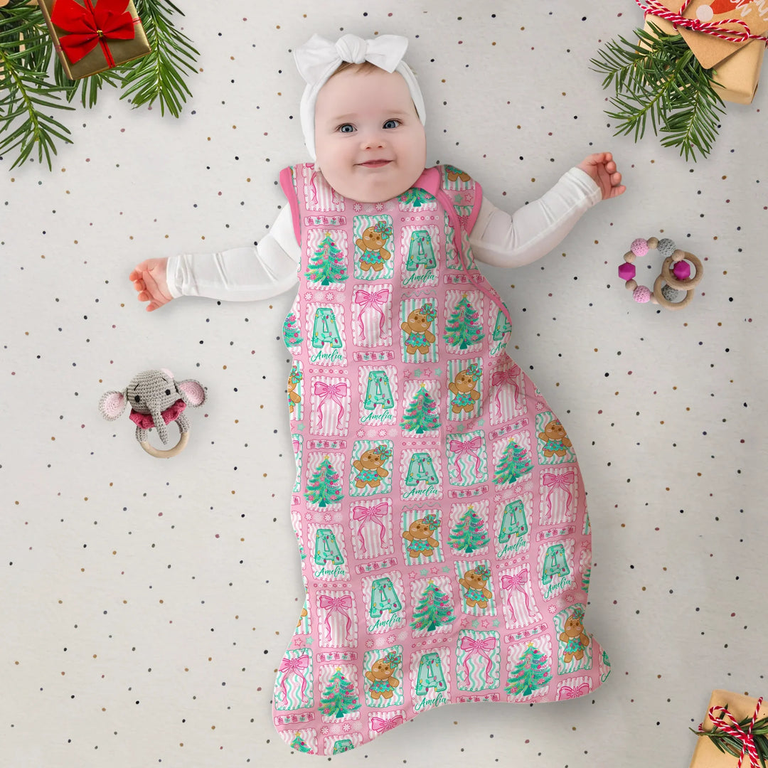 Custom Name "Merry Pink Christmas" Sleep Bag , Custom Name "Merry Pink Christmas" Sleep Bag - XS / 0.5 TOG