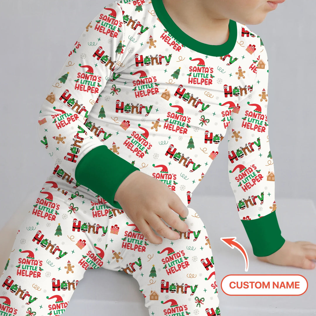 Personalized Santa's Little Helper Two Piece Long Sleeve Pajama Set