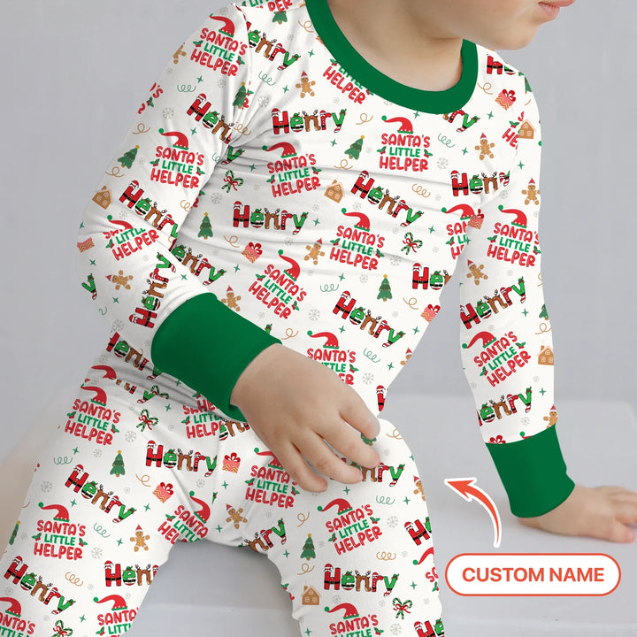 Personalized Santa's Little Helper Two Piece Long Sleeve Pajama Set