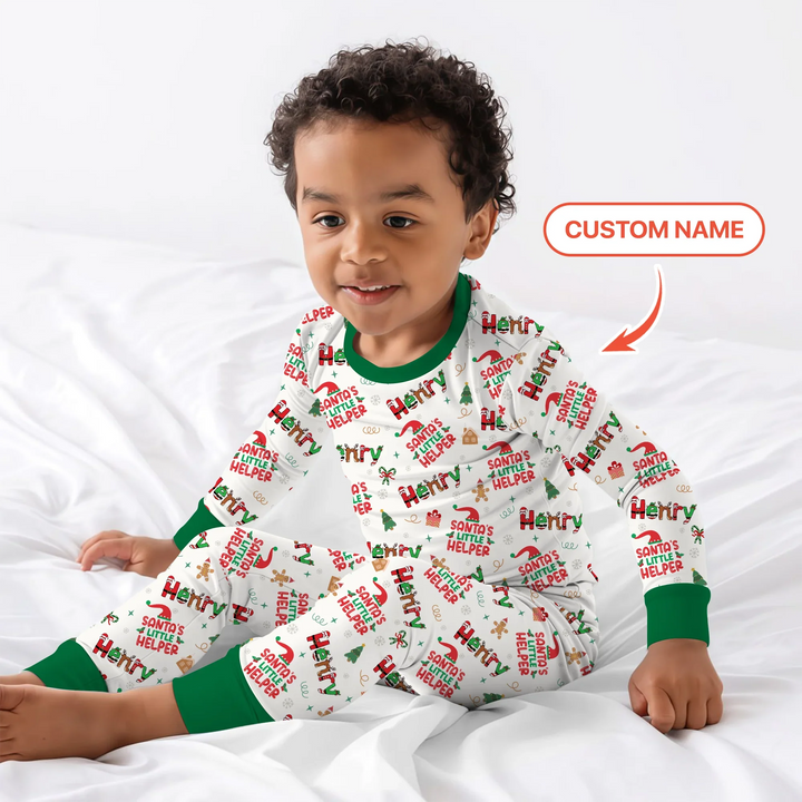 Personalized Santa's Little Helper Two Piece Long Sleeve Pajama Set
