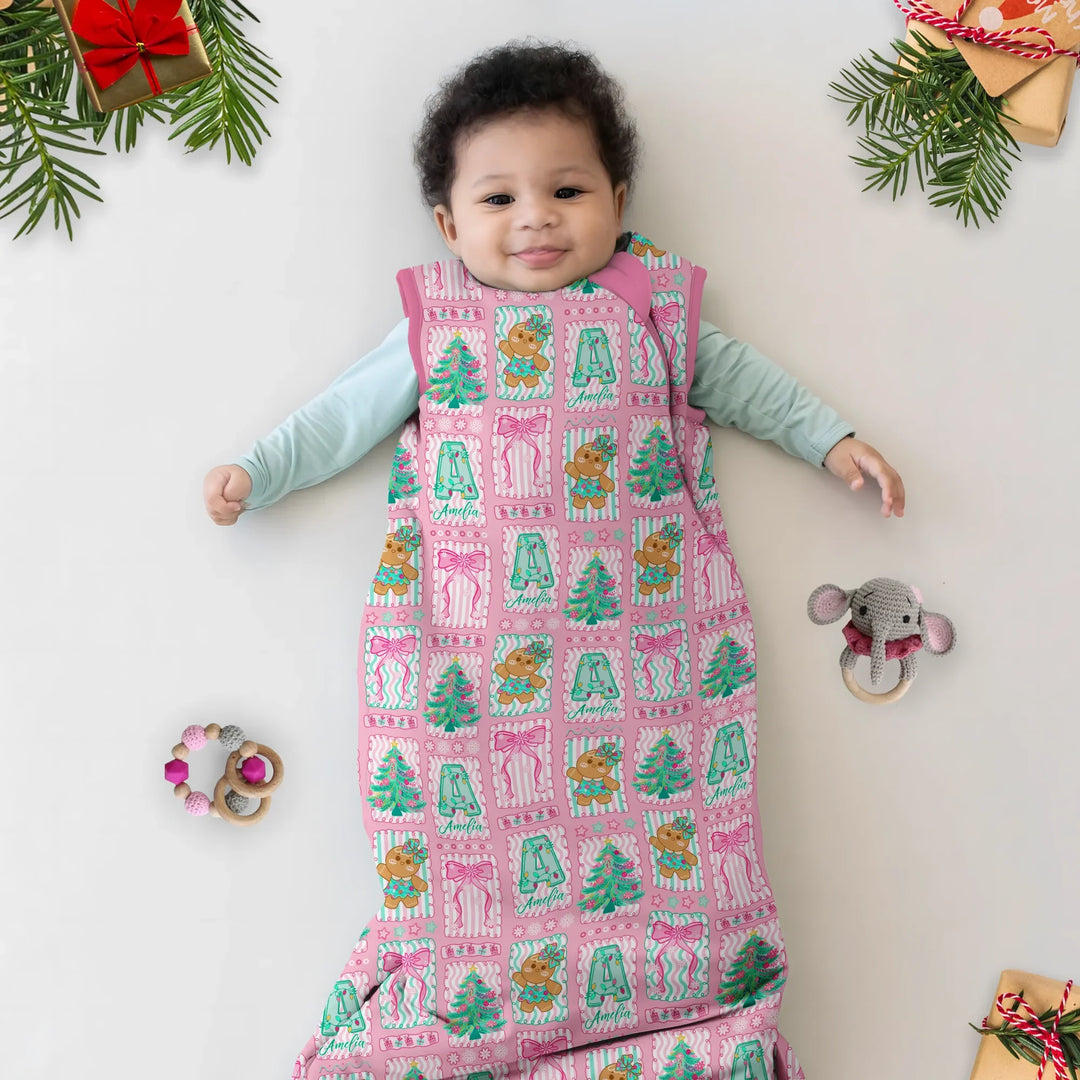 Custom Name "Merry Pink Christmas" Sleep Bag , Custom Name "Merry Pink Christmas" Sleep Bag - XS / 0.5 TOG