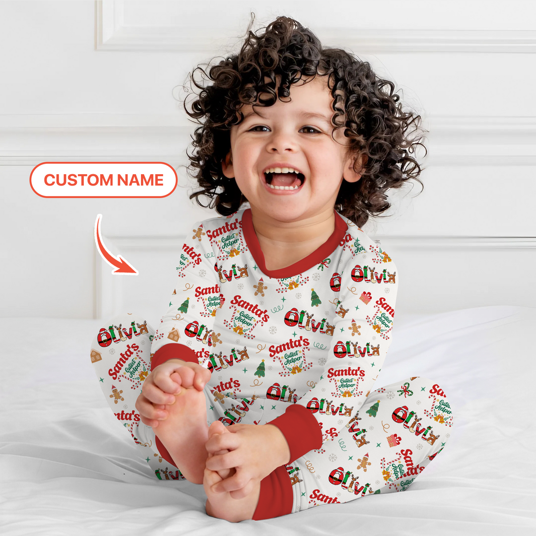 Personalized Santa's Little Helper Two Piece Long Sleeve Pajama Set