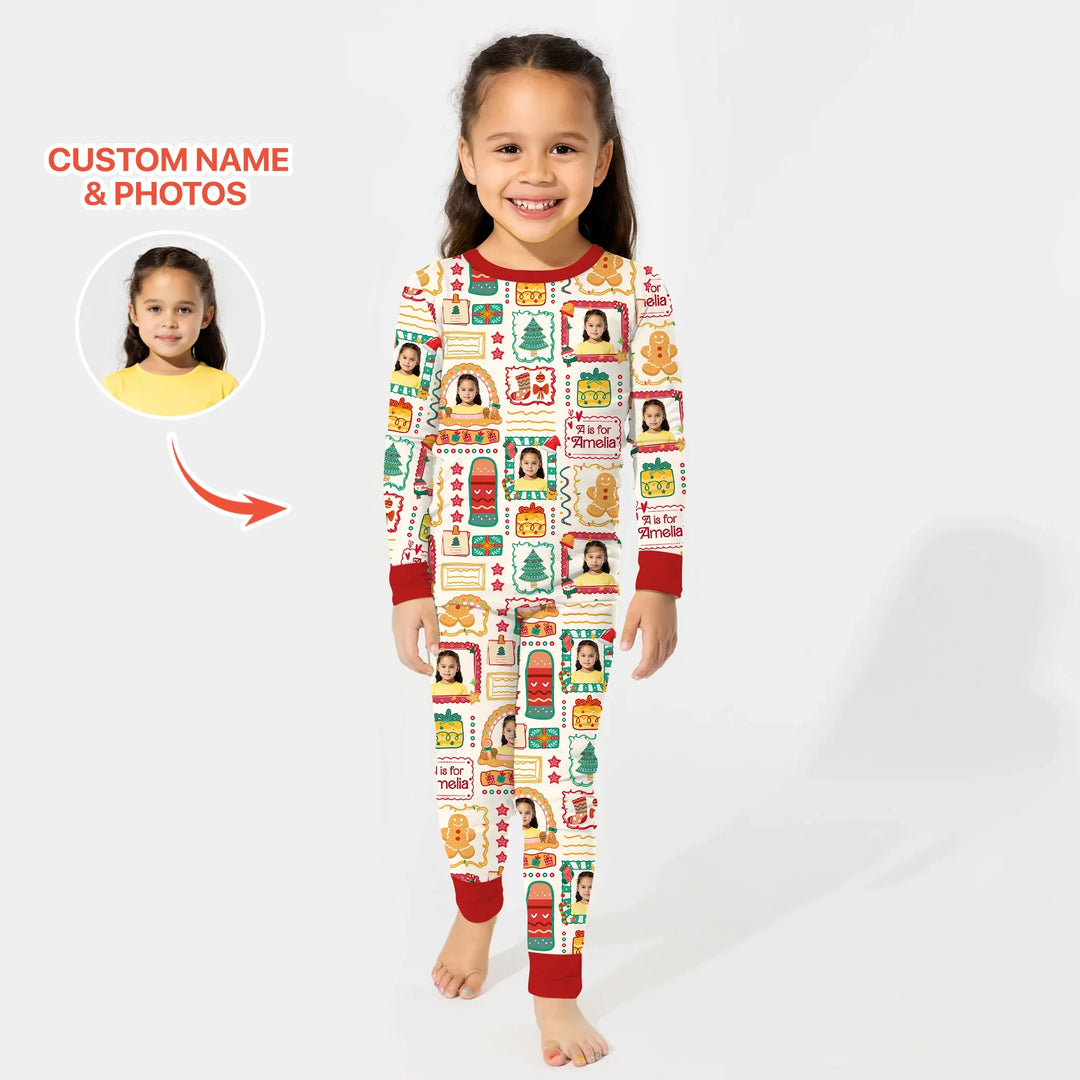 Custom Photo Christmas Frame Custom Name Two Piece Long Sleeve Pajama Set , Custom Photo Christmas Frame Custom Name Two Piece Long Sleeve Pajama Set - 12-18M