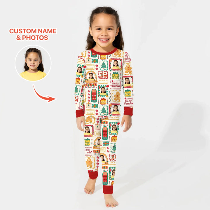 Custom Photo Christmas Frame Custom Name Two Piece Long Sleeve Pajama Set , Custom Photo Christmas Frame Custom Name Two Piece Long Sleeve Pajama Set - 12-18M