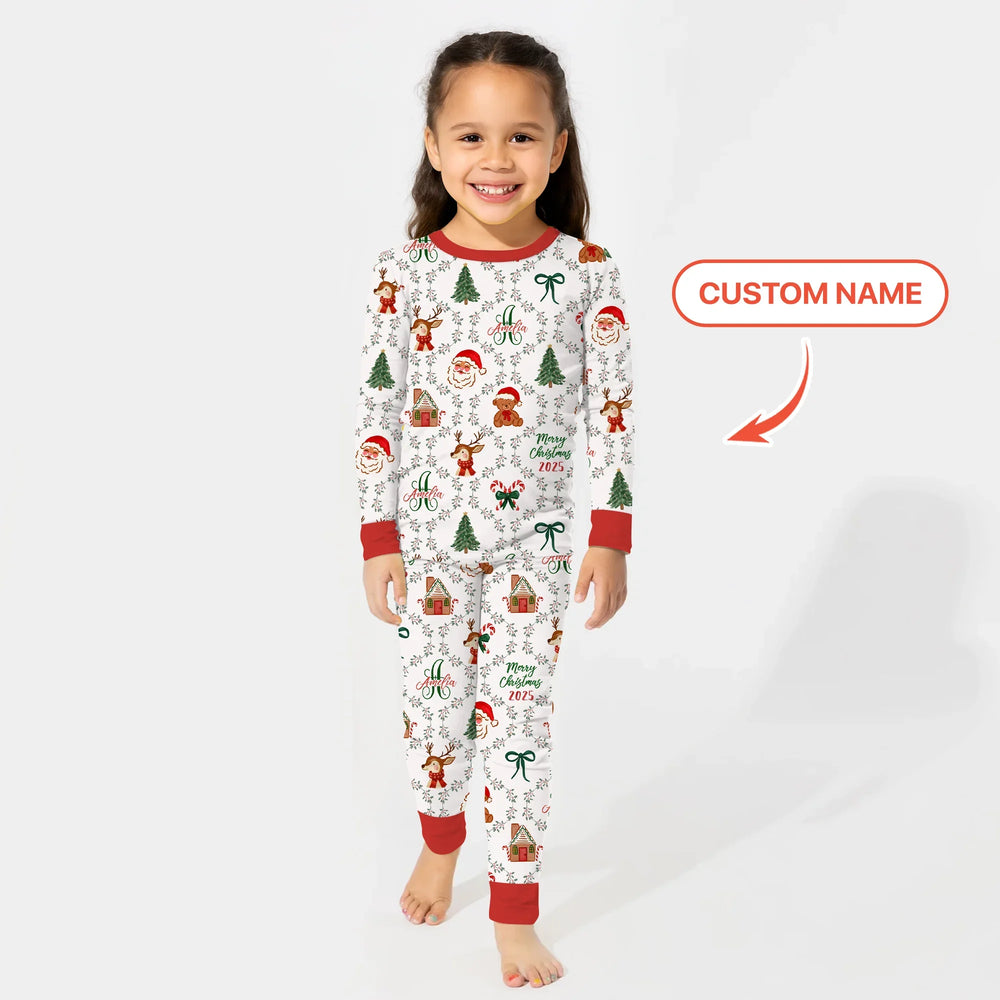 Custom name "Fancy Monogram Red Christmas 2025" Two Piece Long Sleeve Pajama Set , Custom name "Fancy Monogram Red Christmas 2025" Two Piece Long Sleeve Pajama Set - 12-18M