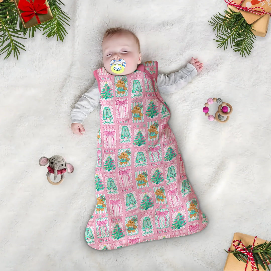 Custom Name "Merry Pink Christmas" Sleep Bag , Custom Name "Merry Pink Christmas" Sleep Bag - XS / 0.5 TOG