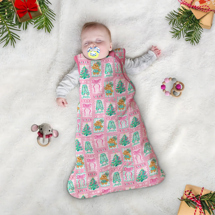 Custom Name "Merry Pink Christmas" Sleep Bag , Custom Name "Merry Pink Christmas" Sleep Bag - XS / 0.5 TOG