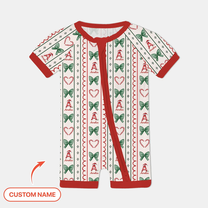 Custom Name Christmas Stripes Shorty Zippy , Custom Name Christmas Stripes Shorty Zippy - 0-3M