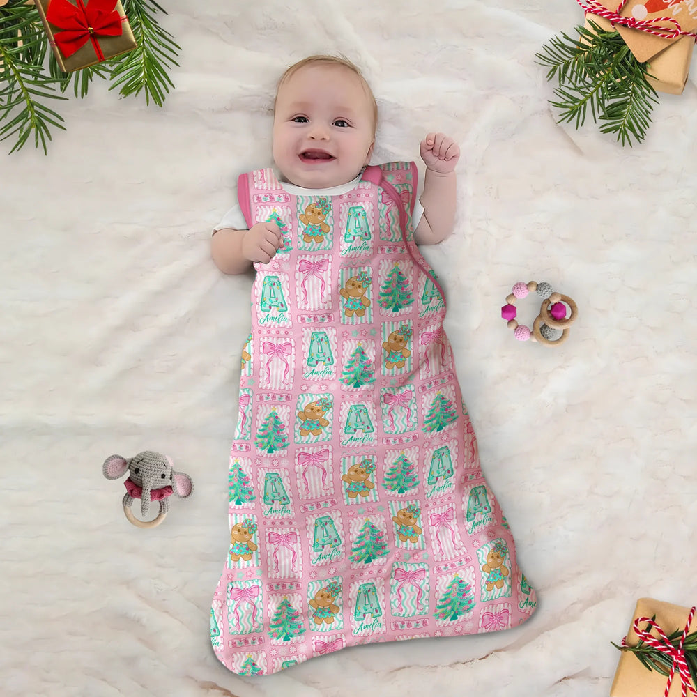 Custom Name "Merry Pink Christmas" Sleep Bag , Custom Name "Merry Pink Christmas" Sleep Bag - XS / 0.5 TOG