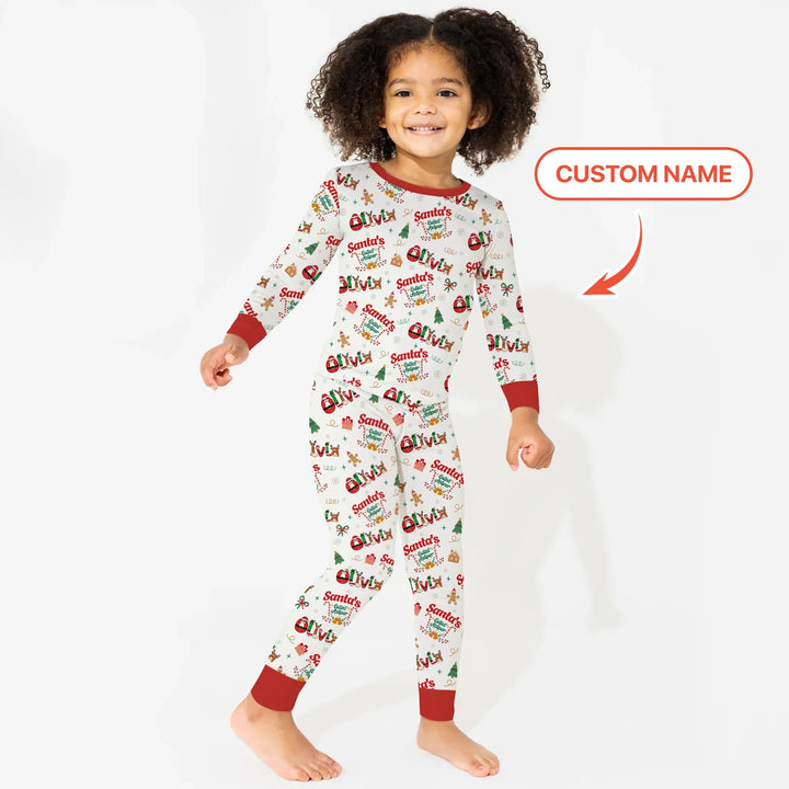 Personalized Santa's Little Helper Two Piece Long Sleeve Pajama Set