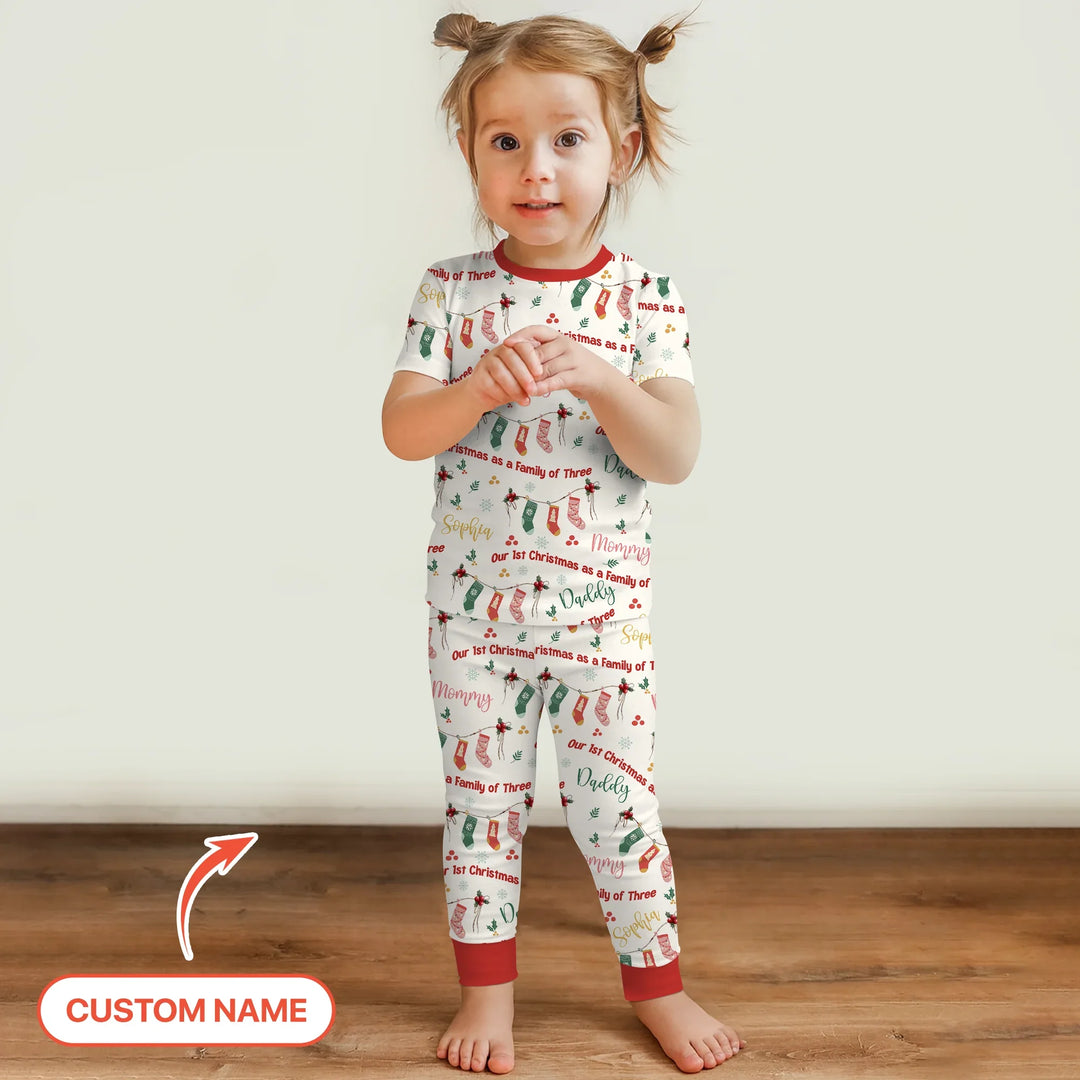 Custom Name Family Christmas Stockings Two Piece Short Sleeve Pajama Set , Custom Name Family Christmas Stockings Two Piece Short Sleeve Pajama Set - 12-18M